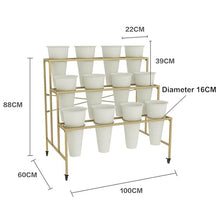 Flower Display stand with Flower Buckets, Movable Plant Cart Shelf Cut Flowers Container Shelf, Florist Plant Display Shelves Flower Shelf Ladder, Florist Bouqu（Gold Frame Black Bucket-100×60×88cm）