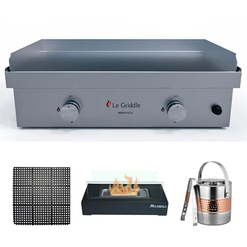 AMS Fireplace Le Griddle,2 Burner Outdoor 304 Stainless Steel Griddle 30inch ,(Liquid Propane,Two Burner Griddle) 18,000 BTU's Tasty Cooking-Outdoor Clothing Cover Included.Made in France (GFE75)