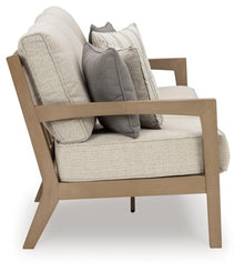 Signature Design by Ashley Hallow Creek Outdoor Sofa with Cushion, Heavyweight Resin Polymer and High Performance Fabric, for Patios and High-Wind Areas, Driftwood, 76" W