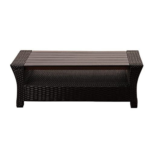 Atlantic Hibiscus Black Synthetic Wicker Coffee Table with Plastic Wood Top