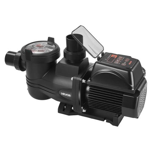 VEVOR Variable Speed Pool Pump, 1.5 HP, AC 220-240V, 132 GPM, In/Above Swimming Pool Pump with Filter Basket, Powerful Self Priming, Programmable Timer, for Inground and Above Ground Swimming Pool
