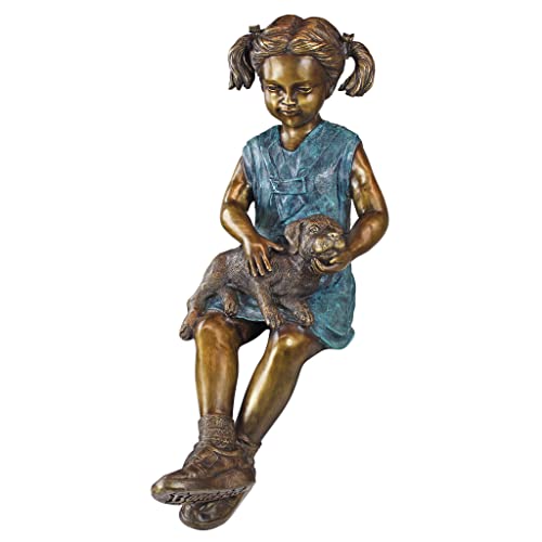 Design Toscano Savannah Girl with Dog Garden Statue Cast Bronze Two Tone Bronze & Verdigris