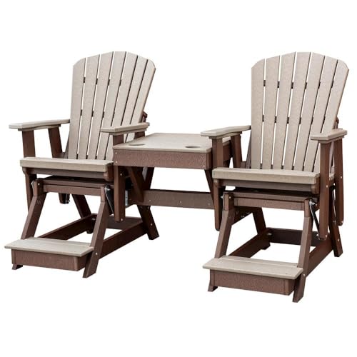 Outdoor Escape Brown Double Balcony Height Glider, Elevated 2-Seater with Center Table, All-Weather HDPE Glider Furniture