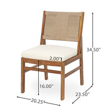 Christopher Knight Home 3-Piece Outdoor Bistro Set, Acacia Wood Patio Dining Set with 27.5" Round Table & 2 Light Brown Wicker Chairs with Cream Cushions, Teak Finish Balcony Furniture for Garden