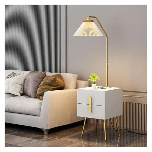 ZHONGCHENGWU Floor Lamp Mid-Century Modern Floor Lamp with Table, 2 Drawers & USB Port(White)