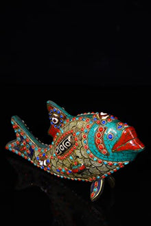 Generic 9" Tibetan Bronze Dzi Beads Carp Statue Ornament