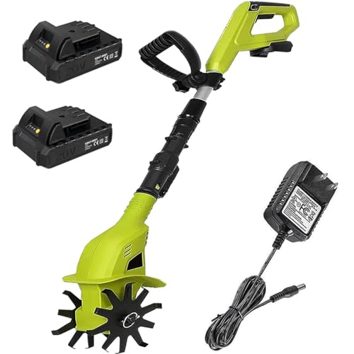 Cordless Rotavator, Garden Tiller Rotavators with 4000mAh Rechargeable Battery and Charger, Electric Hand Tiller Hoe Soil Miller Tools Portable Cultivator for Lawn, Garden,2batteries