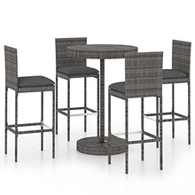 LKJVFCPW 5 Piece Patio Bar Set with Cushions, Outdoor PE Rattan Bar Table and 4 Stools, Garden Furniture Set for Backyard, Deck, and Poolside, Gray
