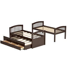 Merax Twin Over Twin Bunk Bed with Trundle & Drawers Espresso