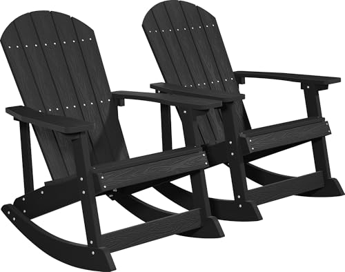 YEFU Adirondack Rocking Chair Set of 2, All-Weather Resistant, Black