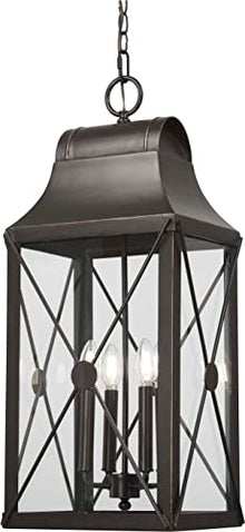 THE GREAT OUTDOORS 73298-143C De Luz Outdoor Chain Hung Lantern, 4-Light, 160 Total Watts, 12.5-in H x 28.63-in W, Oil Rubbed Bronze with Gold Highlights
