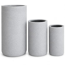 Set of 3 Tall Cylinder Polystone Indoor/Outdoor Planters, Gray