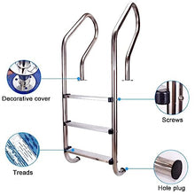 LMMIAMZ Stainless Steel Swimming Pool Ladder - 3 Step Non-Slip Steps, Thickened Handrail for Above Ground Pools, Durable 1.5mm Tube Wall, Silver Finish