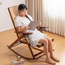 Chinese-Style Rattan Lounge Chair Split Sleeper Rocking Chair for Patio, Garden Balcony Handwoven Cane Chair for Ultimate Relaxation(Brown,107 * 93 * 54cm)