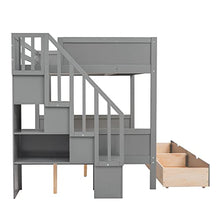 BOVZA Twin Over Full Bunk Bed with Storage Shelves, Drawers & Staircase Grey