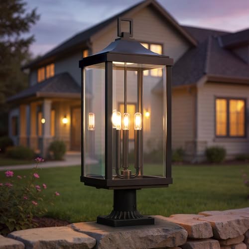 Urban Ambiance Luxury Farmhouse Post Light, Large Size: 26.875''H x 9.5''W, with Modern Farmhouse Style Elements, Midnight Black Finish, UHP1400, Calderdale Collection