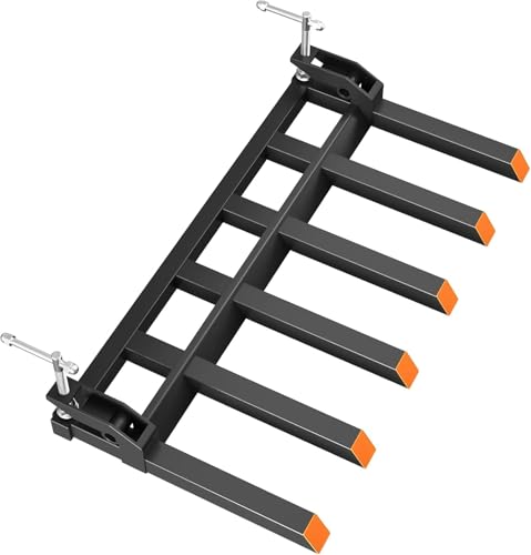 LALFPET Heavy Duty Clamp-On Debris Forks for 60" Tractor Bucket – 4000 lbs Capacity – 6 Tines – Quick Attach Pallet Forks for Loader, Skid Steer – Ideal for Limbs, Yard Waste, Debris – Black | Add a