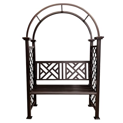 Oakland Living Bronze Aluminum Garden Arbor Arch with 2-Seater Bench