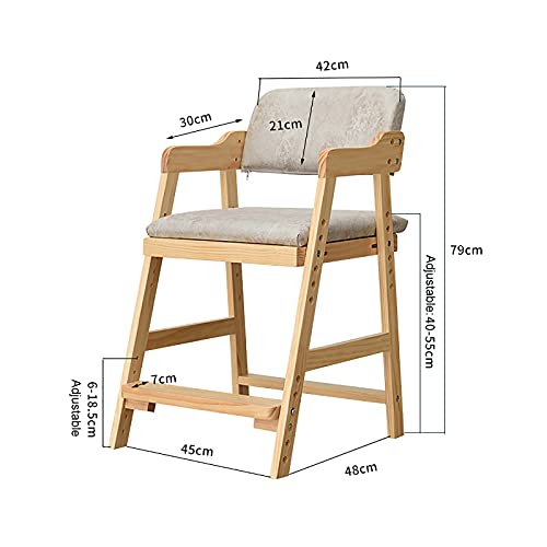 ZWLI Wooden Kids Dining Chair with Arms & Footrest, 6-Gear Adjustable Height, Grey