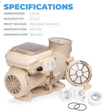 XtremepowerUS SuperFlow Variable Speed High-Flo Pool Pump In-Ground Swimming Pool Energy Efficient 230V, 1-1/2” & 2” Adapter Build-in Timer Control Panel (2.2, Horsepower)
