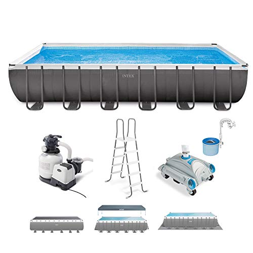 Intex Ultra XTR Rectangular Pool Set with Pump, Vacuum Cleaner & Skimmer Gray