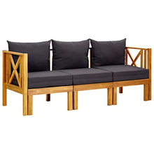 Molumvel 3-Seater Patio Bench with Cushions, Solid Acacia Wood Outdoor Garden Seating, Extendable Sofa Bed for Backyard, Patio, Deck, 70.5 in Long, Grey