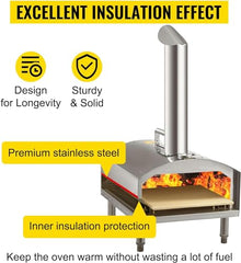 KUYBTU Stainless Steel Outdoor Pizza Oven Incl,Pizza Slicer & Pizza Stone,Premium Wood-Fired Oven for The Garden, Can Be Used with Pellets, Charcoal & Briquettes