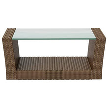 POUFGDR 16 Piece Poly Rattan Patio Lounge Set with Cushions, Brown Powder-Coated Steel Frame, Glass Tabletop, Removable Washable Cushion Covers