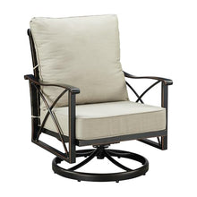 Oakland Living Pair of Black Aluminum Patio Deep Seating Swivel Rocker Club Chairs with Light Grey Cushions