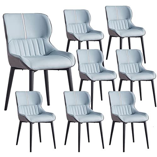 UWYTGF Modern Nordic Style Set of 8 Waterproof Pu Leather Dining Chairs with Metal Legs for Office Lounge Dining Kitchen Bedroom Blue,Bule