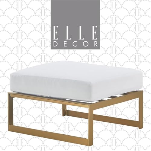Elle Decor Mirabelle Outdoor Ottoman in White and French Gold