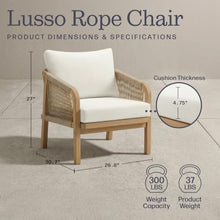 Alaterre Furniture Lusso Outdoor Patio Chairs Set of 2 - Weather-Resistant Eucalyptus Wood Armchairs with Rope Accents - Modern Outdoor Furniture Set for Patio, Porch, Deck, or Poolside (Natural)