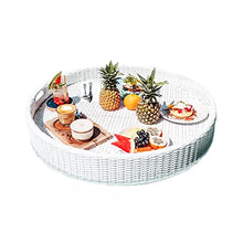 Portable Round Woven Serving Tray, Floating Breakfast Tray w/Side Handles, Swimming Pool Float Plate, for Sandbars Spas Parties,White