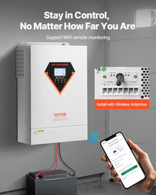 VEVOR Hybrid Solar Inverter, 6000W, All in One Pure Sine Wave Power Inverter Charger, 48V DC to Single-Phase 220/230V AC, with 120A MPPT Solar Controller, for Off-Grid System Lead Acid Lithium Battery