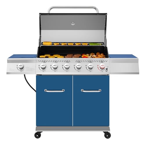 Royal Gourmet GA6402B 6-Burner Propane Gas Grill with Side Burner, Blue