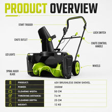 Electric Snow Shovel, 3500w Cordless Snow Blower, 20-Inch Clearing Width 6Batteries