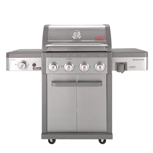 Coleman Revolution 4-Burner Gas Grill with Side Burner, Convertible Propane to Natural Gas, 50,000 + 13,000 BTU, 650 sq in, Outdoor BBQ Grill