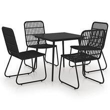 Heofavd 5-Piece Black Outdoor Dining Set31.5 Square Glass Top Table with Stackable Chairs Durable Powder-Coated Steel Frame UV-Rated Poly Rattan Bistro Patio Furniture for Garden Balcony Backyard