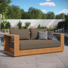 Modway Tahoe Acacia Wood Outdoor Patio Loveseat in Natural Cocoa with Weather-Resistant Cushions - Ideal as a Patio Couch, Outdoor Sofa, or Wood Couch
