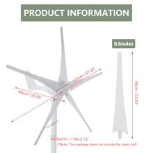 SAIYERUS Wind Turbines, 5 Blade Professional Wind Turbines Small Windmill Generator 12000W Industrial, Solar and Wind Power Parts and Accessories, 3 Phase AC Permanent Magnet Generator,White-12V