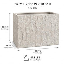 Rock Texture Rectangular Polystone Planter Box, White, 32.7 x 13 x 28.3 in