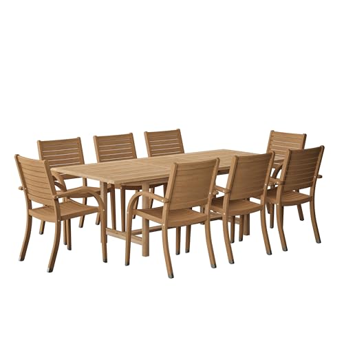 Urban Elements Mykonos 9-Piece Rectangular Patio Furniture Set 100% Certified Teak Catalina