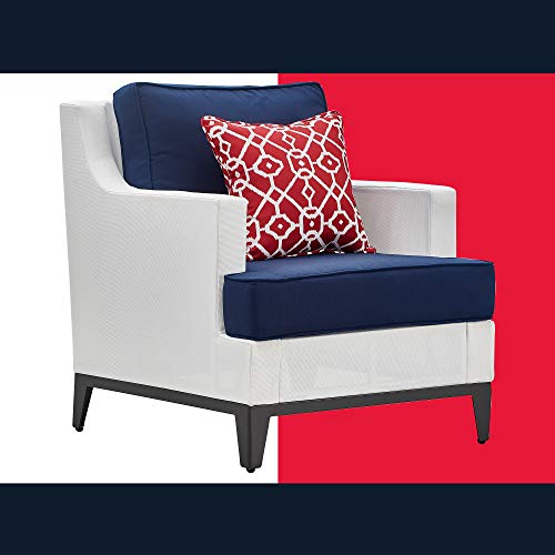 Tommy Hilfiger Hampton Modern White Mesh Outdoor Patio Furniture Collection Gunmetal Frame, Arm Chair, White & Navy