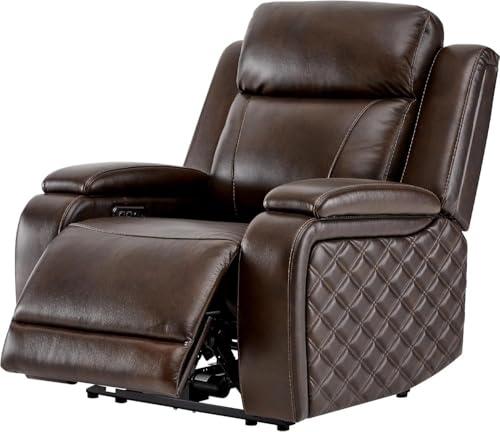 HTERWQEA Leather Power Recliner with Adjustable Headrest and Hidden Storag