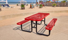 Barco Products SuperSaver Commercial Rectangular Picnic Table, 6 ft Seats 6, Red Thermoplastic-Coated Expanded Metal, 1-5/8 in. Umbrella Hole, Portable or Surface Mount, 10-Year Guarantee