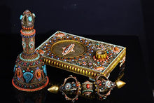 Generic Tibetan Silver Gilt Mosaic Gem Dzi Beads Vajra Rattle Bell Set 17