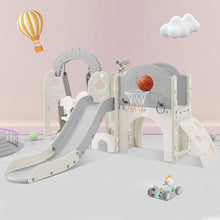 CUAUC 7-in-1 Toddler Slide & Swing Set with Basketball Hoop Grey+White