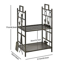 DJVHSRI Double Layer Firewood Storage Rack Large Capacity Fireplace Wood Stand with 4 Tool Set - Wrought Iron Firewood Holder,