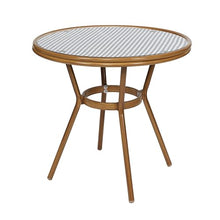 Flash Furniture Bordeaux Indoor/Outdoor Bistro Set - Tempered Glass Top Table with 4 Chairs - Navy & White Rattan/Natural Frame