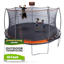 JumpKing 15 ft Trampoline with Safety Enclosure & Basketball Hoop Black/Orange